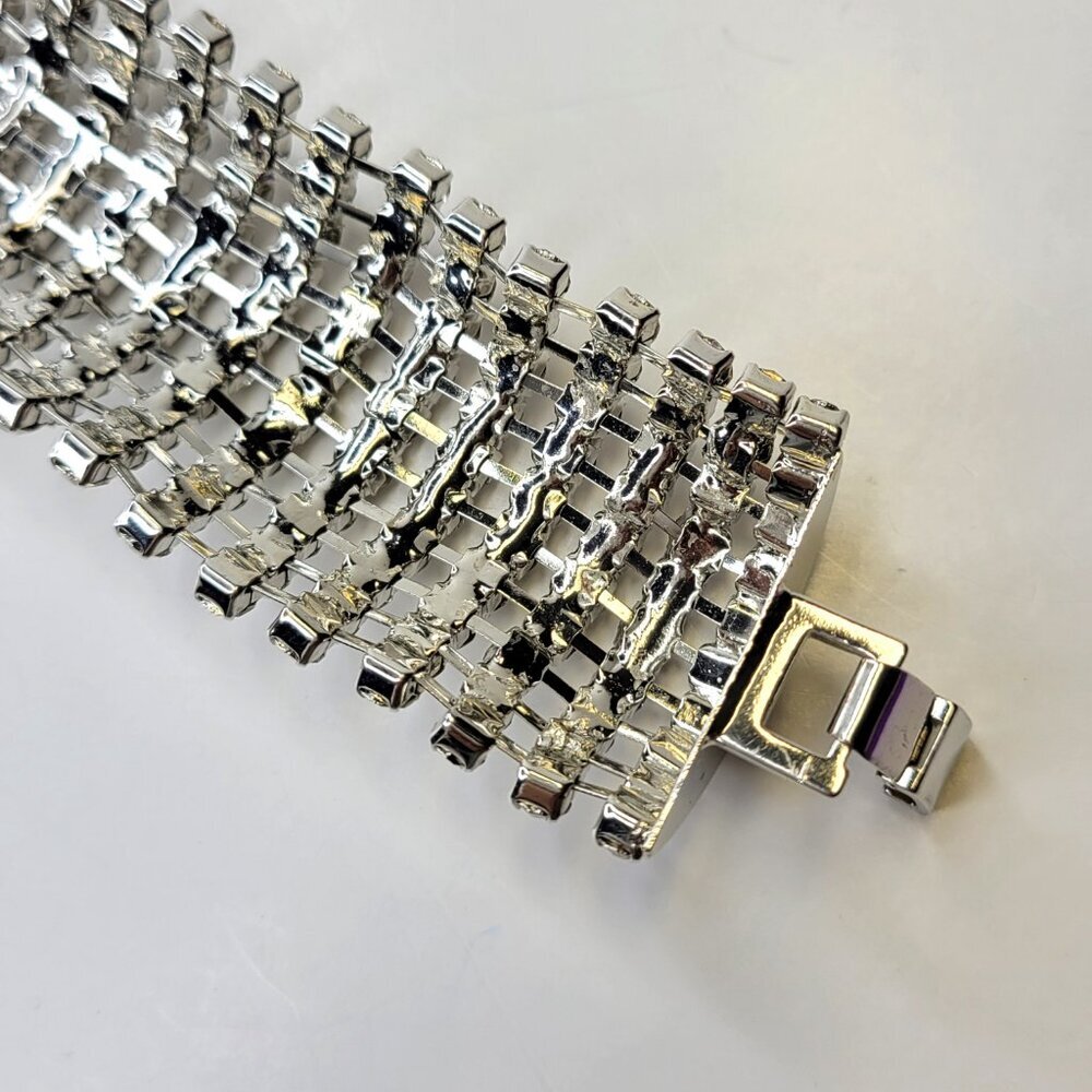 Vintage Rhinestone Wide Bracelet Cuff - Picture 9 of 14